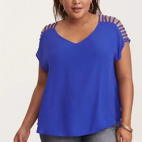 Torrid Georgette Lattice Sleeve Top. Blue 00#022 - Picture 1 of 13